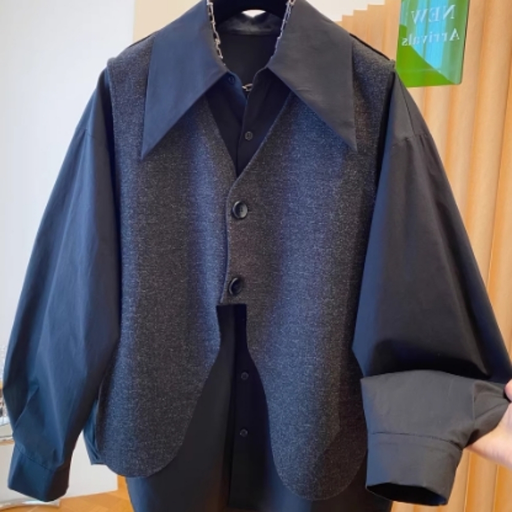 Black Two in One Shirt Vest Layered Top